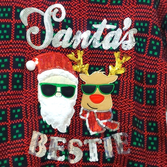 No Boundaries Santa's Bestie Christmas Sweater Junior’s M (7-9) Nwt - Picture 2 of 7